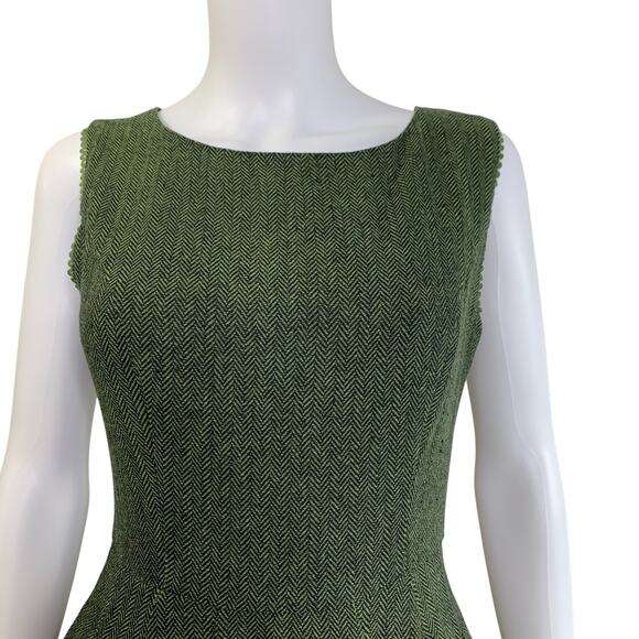 Modcloth x Collectif Dress Size XS US 4 UK8 Herringbone Fit Flare Green Pockets - Picture 4 of 10